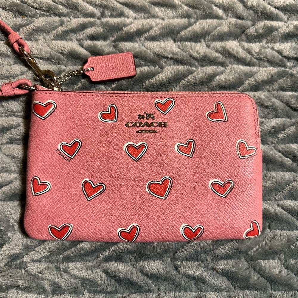 Coach Pink Heart Motif Wristlet - Picture 2 of 6